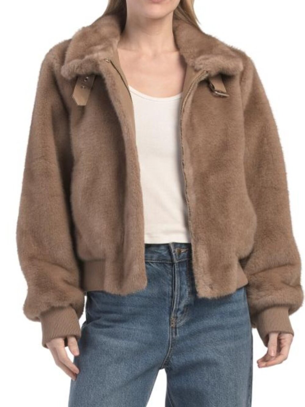 BCBGMAXAZRIA Stand Collar Faux Fur Jacket